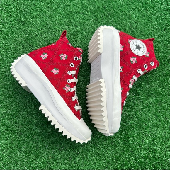 Converse Run Star Hike Hi Days Ahead / Vintage White Cross Stitch Roses - Picture 8 of 13